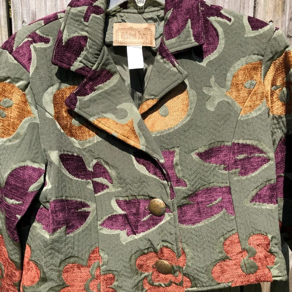 Vintage Painted Pony Floral Tapestry Blazer Jacket M Size M - Image 2