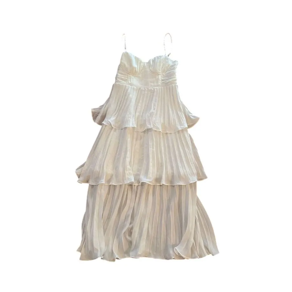 Lulus Women's Cascading Crush Tiered Bustier Midi Dress Size M Formal White - Image 6
