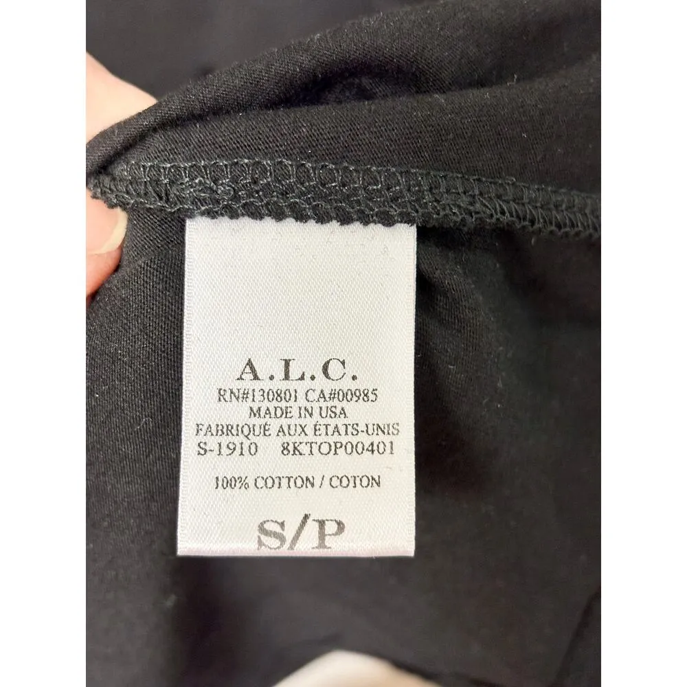A.L.C Sewell 100% Cotton Puff Sleeve Square Neck T-Shirt Black Women's Size S - Image 6