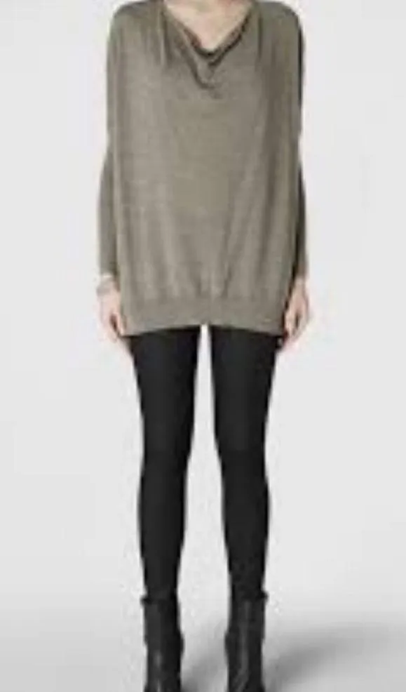 All Saints Khaki Green Sweater Rheia Jumper Tunic Top Small - Image 2