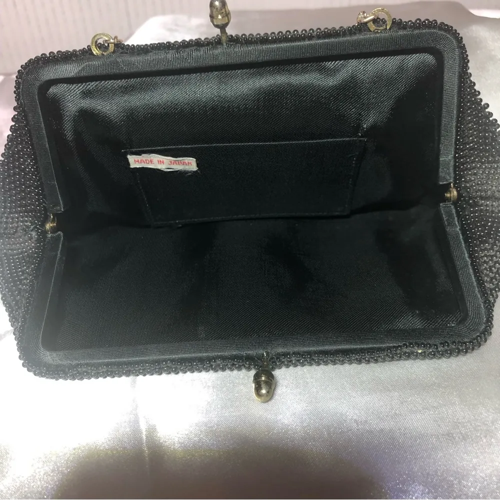 Antique vintage black beaded purse with chain handle. - Image 4