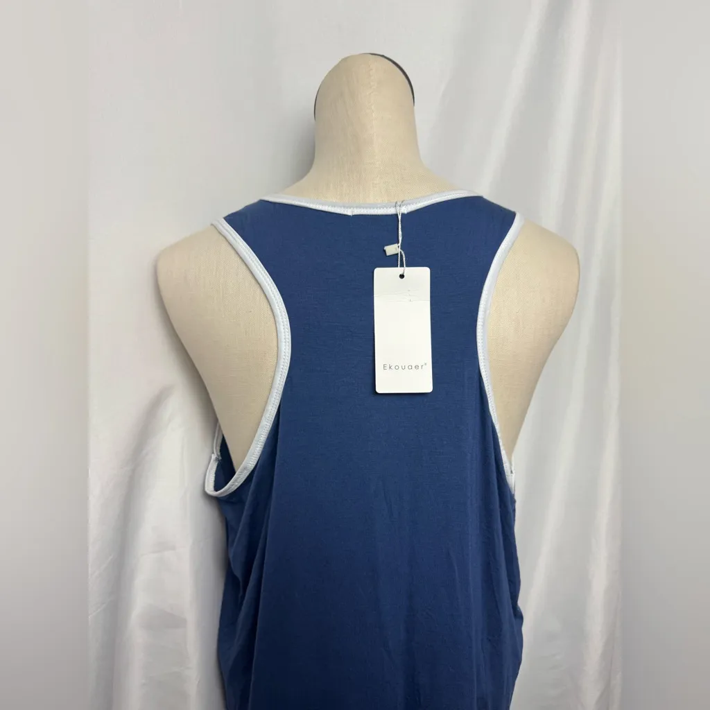 Ekouaer Blue Sleeveless Top with White Trim pajama top XXL NWT - Image 5