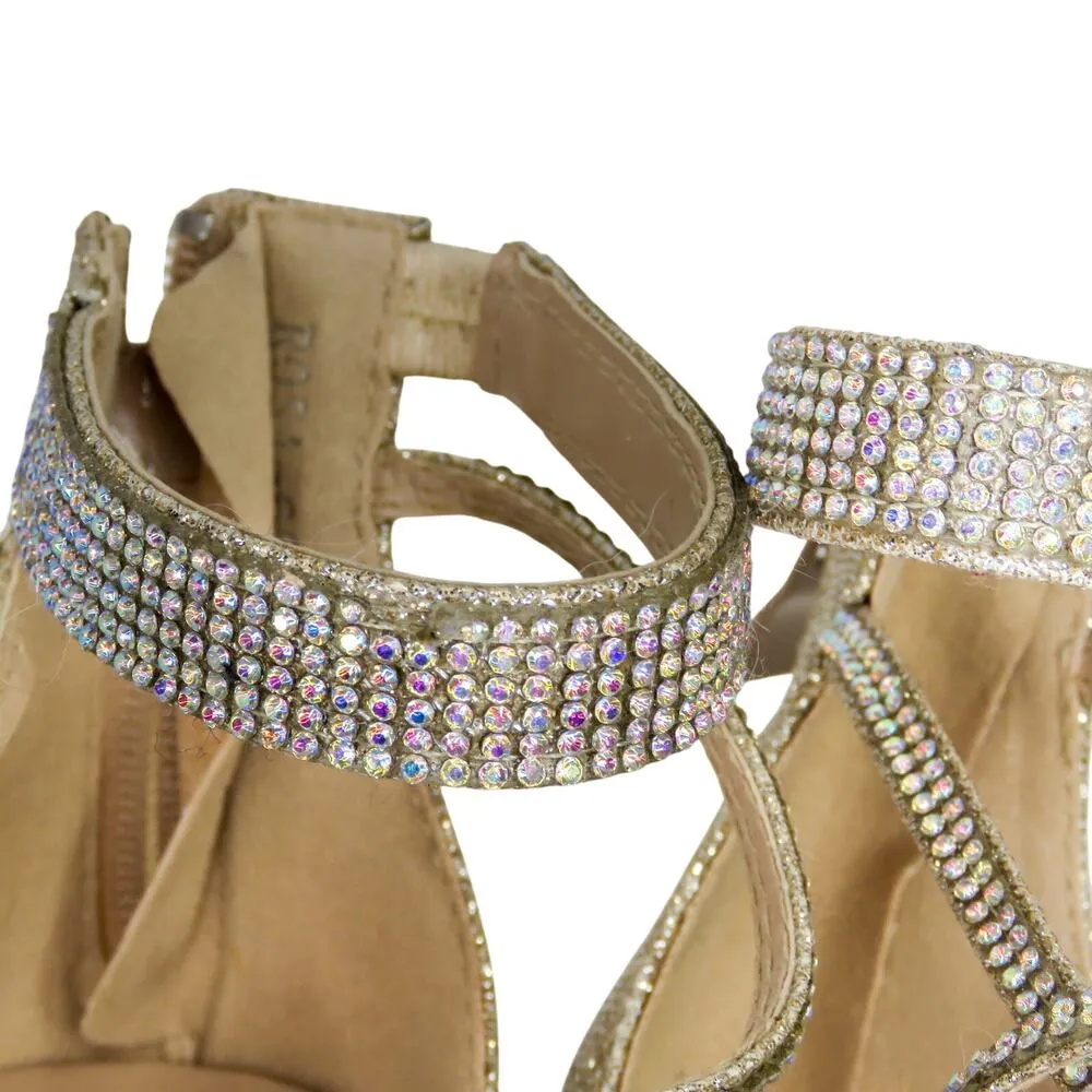 Top Moda Rosa-66 Gold Rhinestone Sparkle Ankle Strap Heels Size 8 - Image 10