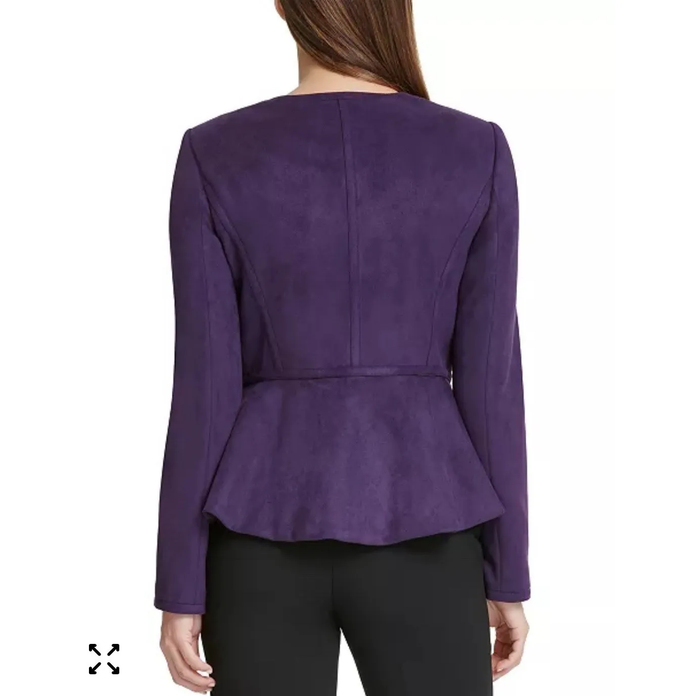 DKNY Women's Faux-Suede Zip-Front Peplum Jacket Purple Size 4 Career Office Work - Image 2