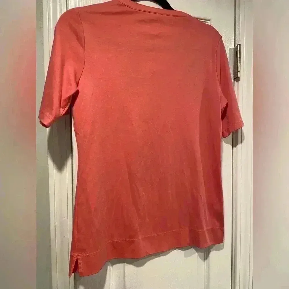 L.L. Bean Coral V Neck Short Sleeve Split Hem 100% Supima Cotton T Shirt Size XS Pink - Image 6