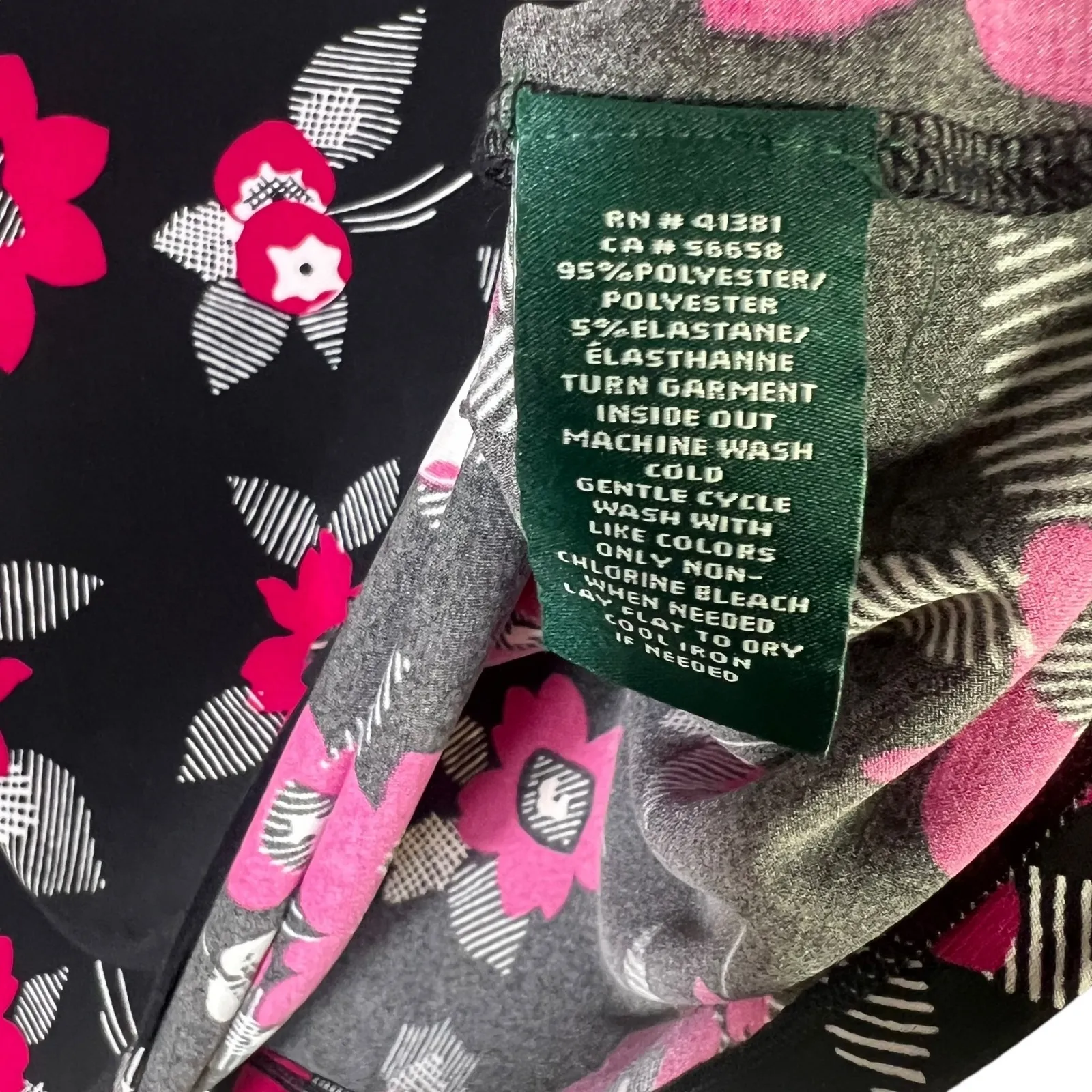 Lauren Ralph Lauren Woman Floral Print Black Pink Short Sleeve Top Size 1X - Image 5