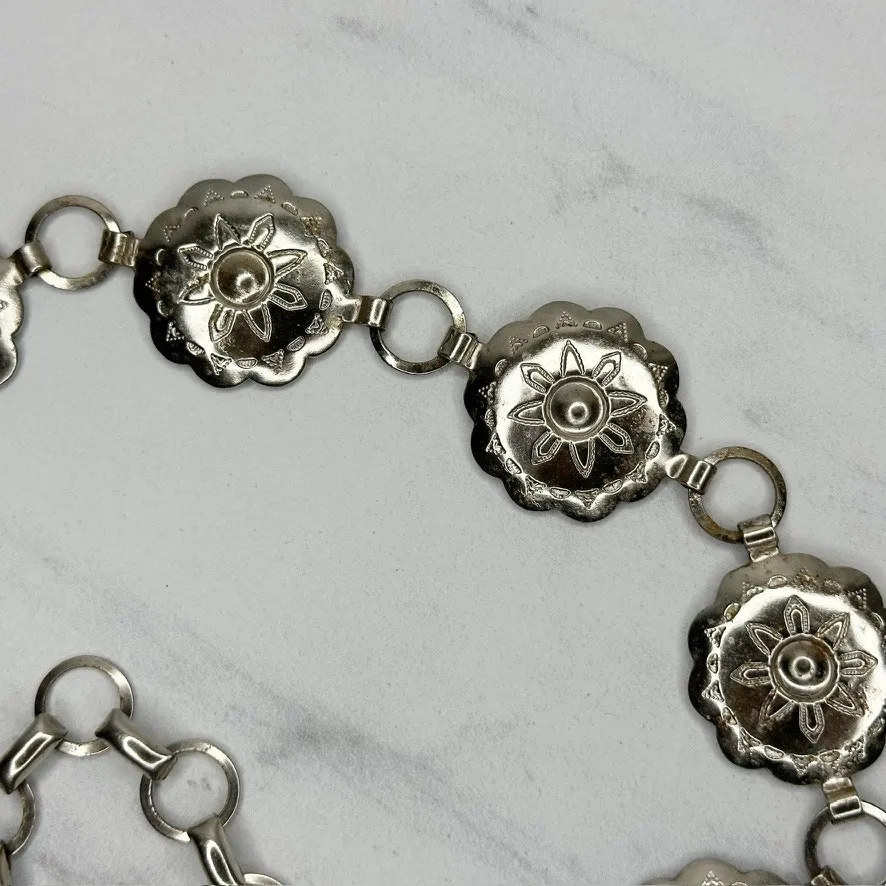 Western Concho Silver Tone Metal Chain Link Belt XS - Image 10