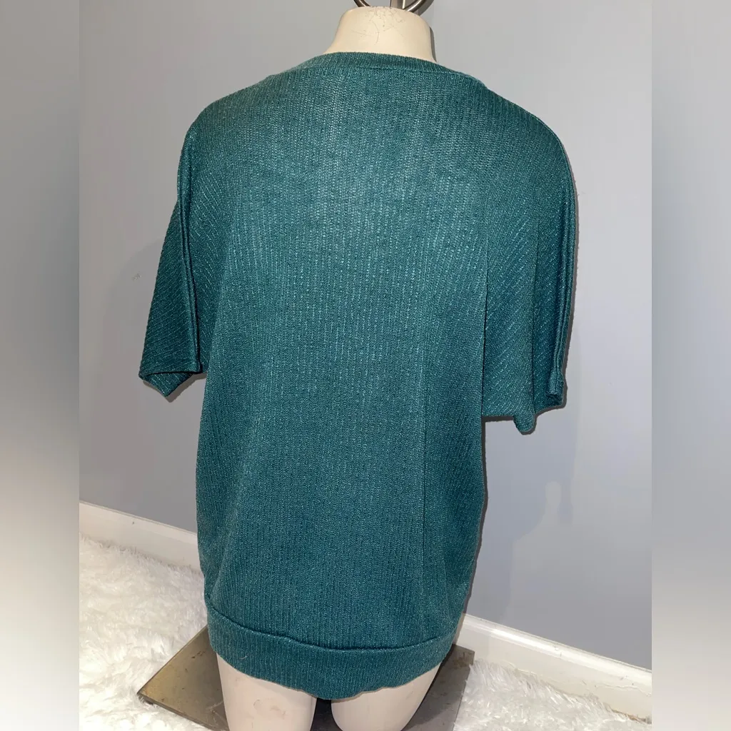 Lavish green short sleeve sweater top blouse shirt button detail size XL - Image 2