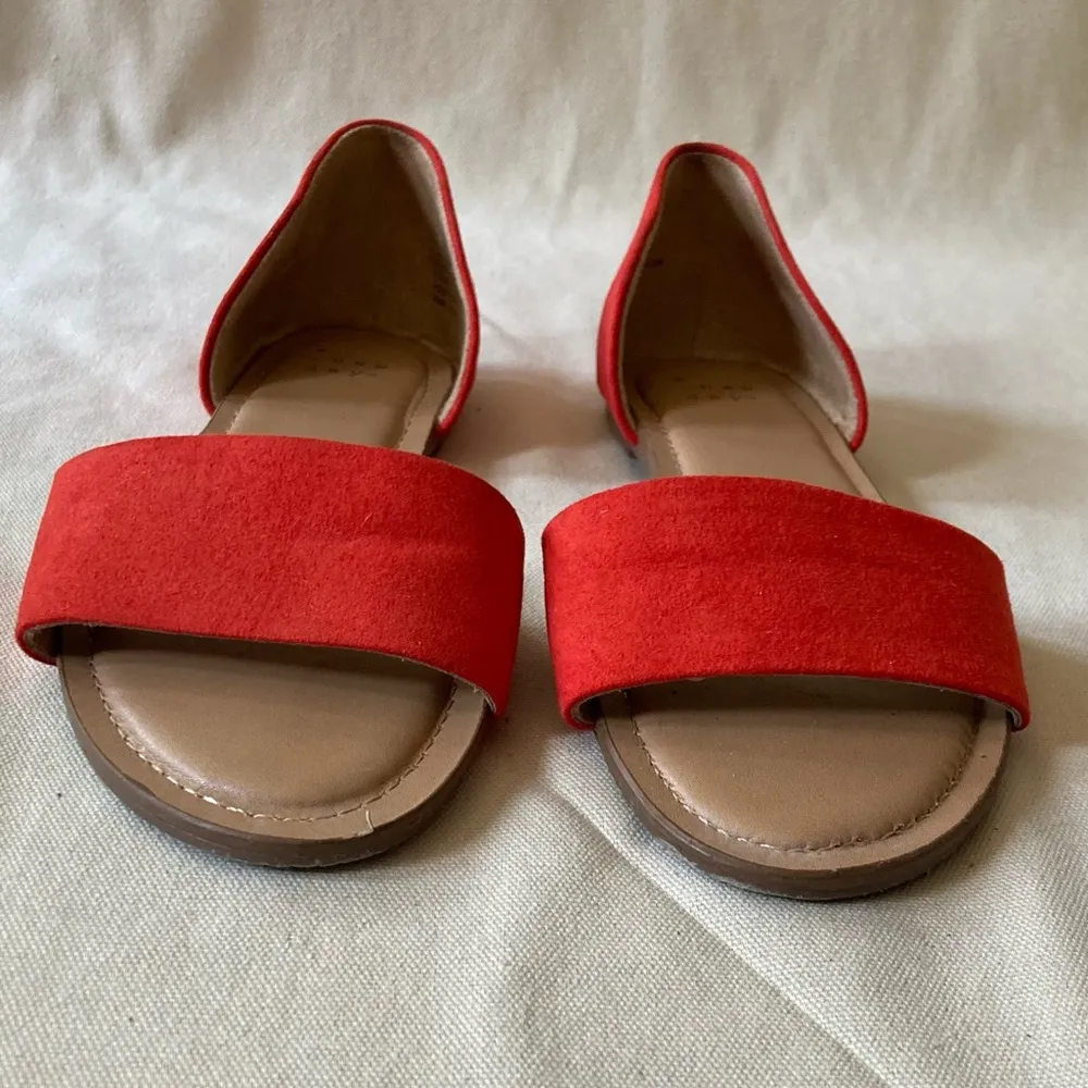 A New Day Keira Two Piece Faux Suede Red Orange Slide Sandal Flats Women Sz 6.5 - Image 2