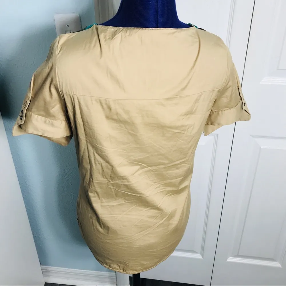 ZARA  Basic Khaki Top w Brown & Teal Ruffled Top - Image 6