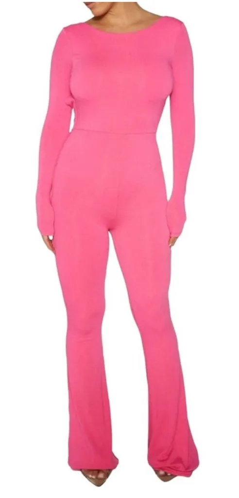 Naked Wardrobe Shaping Low Back Pink Women's Jumpsuit Romper Raspberry Hot Pink - Image 3