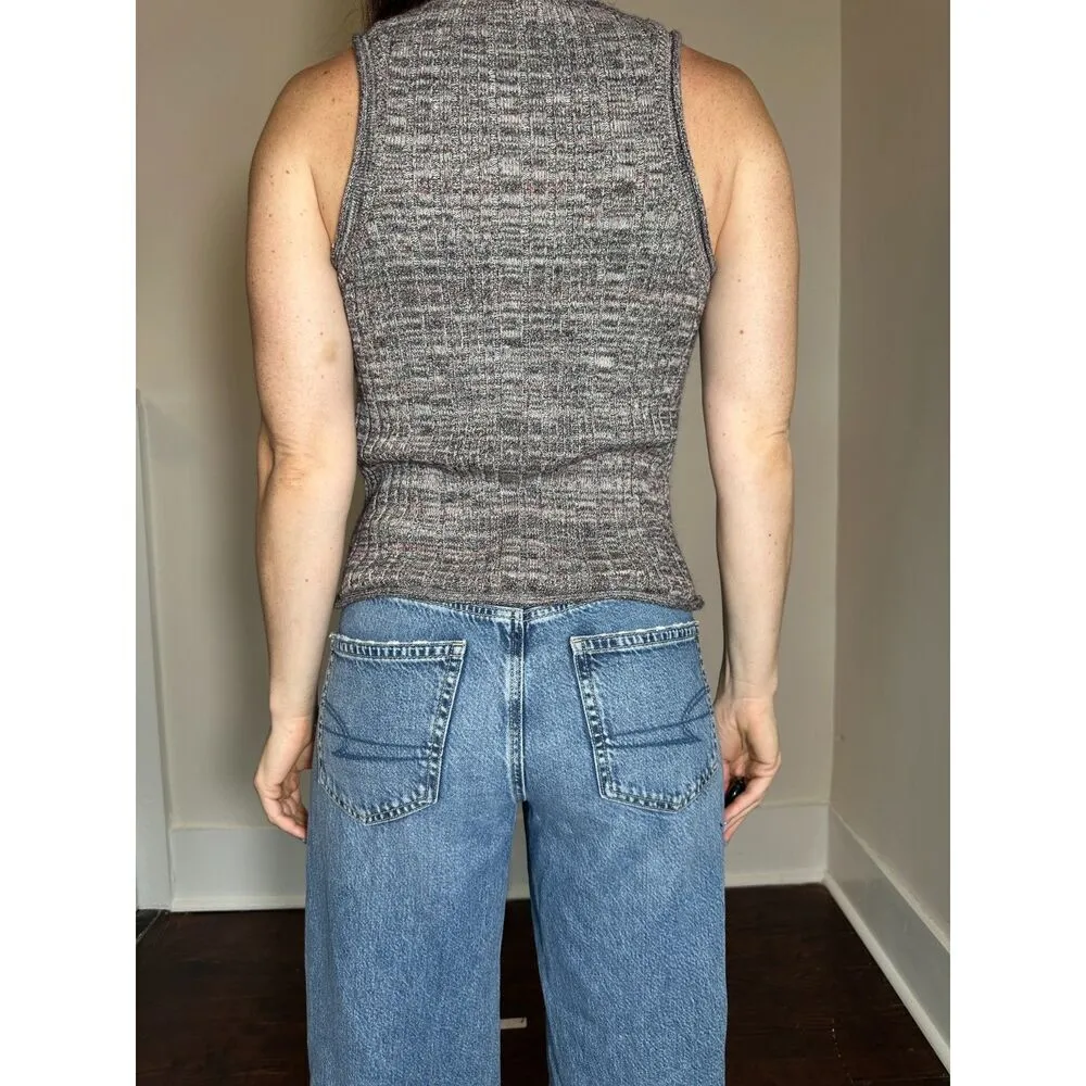 Pilcro Gray Ribbed Sleeveless Top Size XS - Image 2
