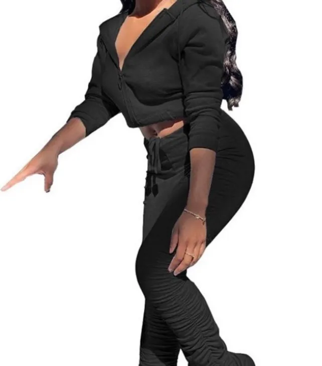 Last One! New! Women Sweatsuits Sets Two Piece Outfits Black - Image 2