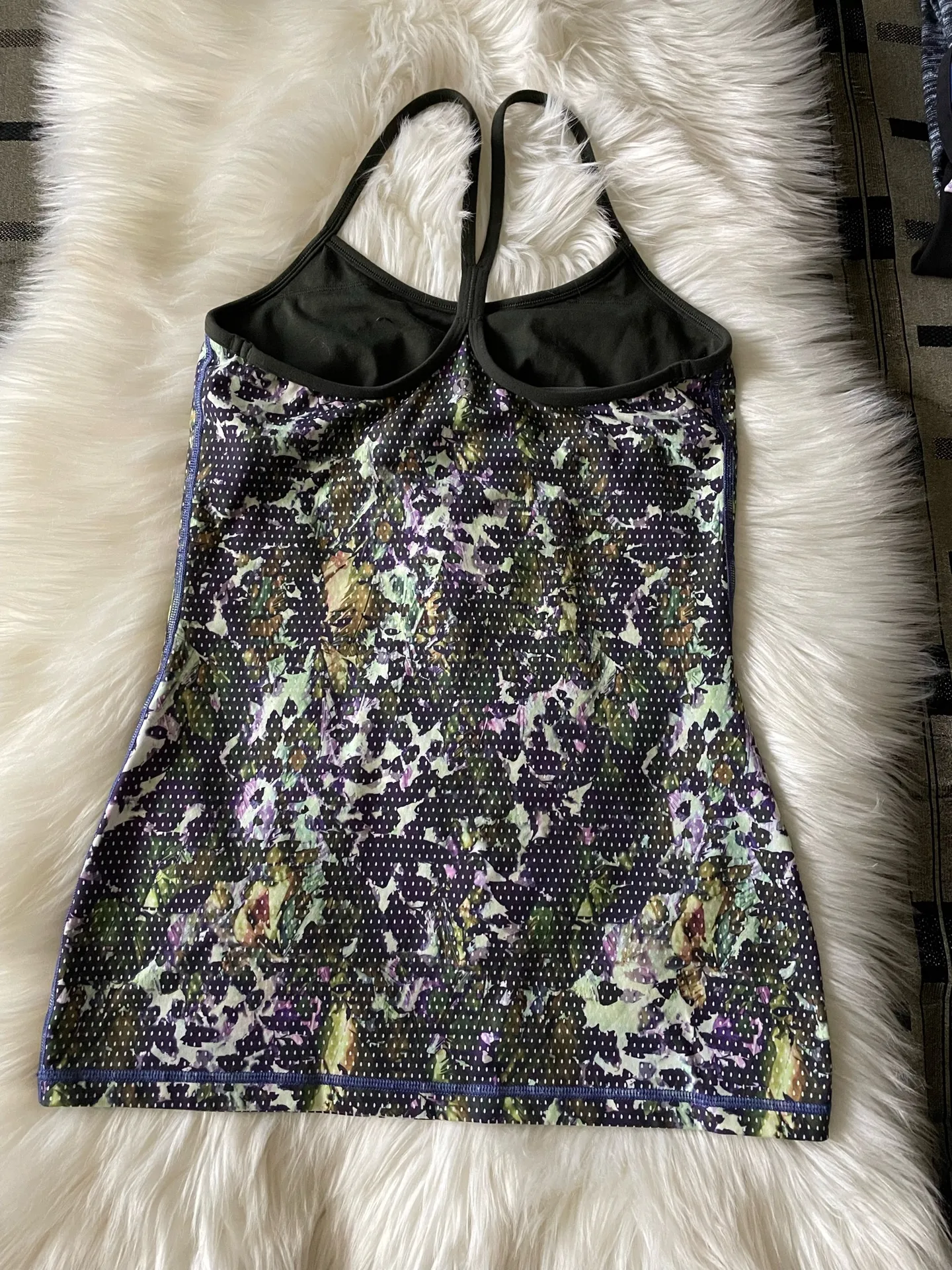 LULULEMON  Power Y Tank Top Olive Green Purple Floral Multi Dot  - Image 5