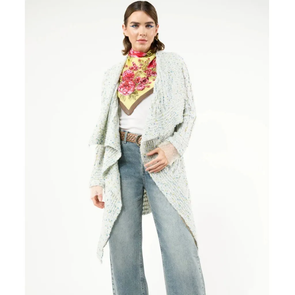 Aratta Silent Journey Fontvielle Shawl Knit Open Front Draped Cardigan Lace Green Size M - Image 3