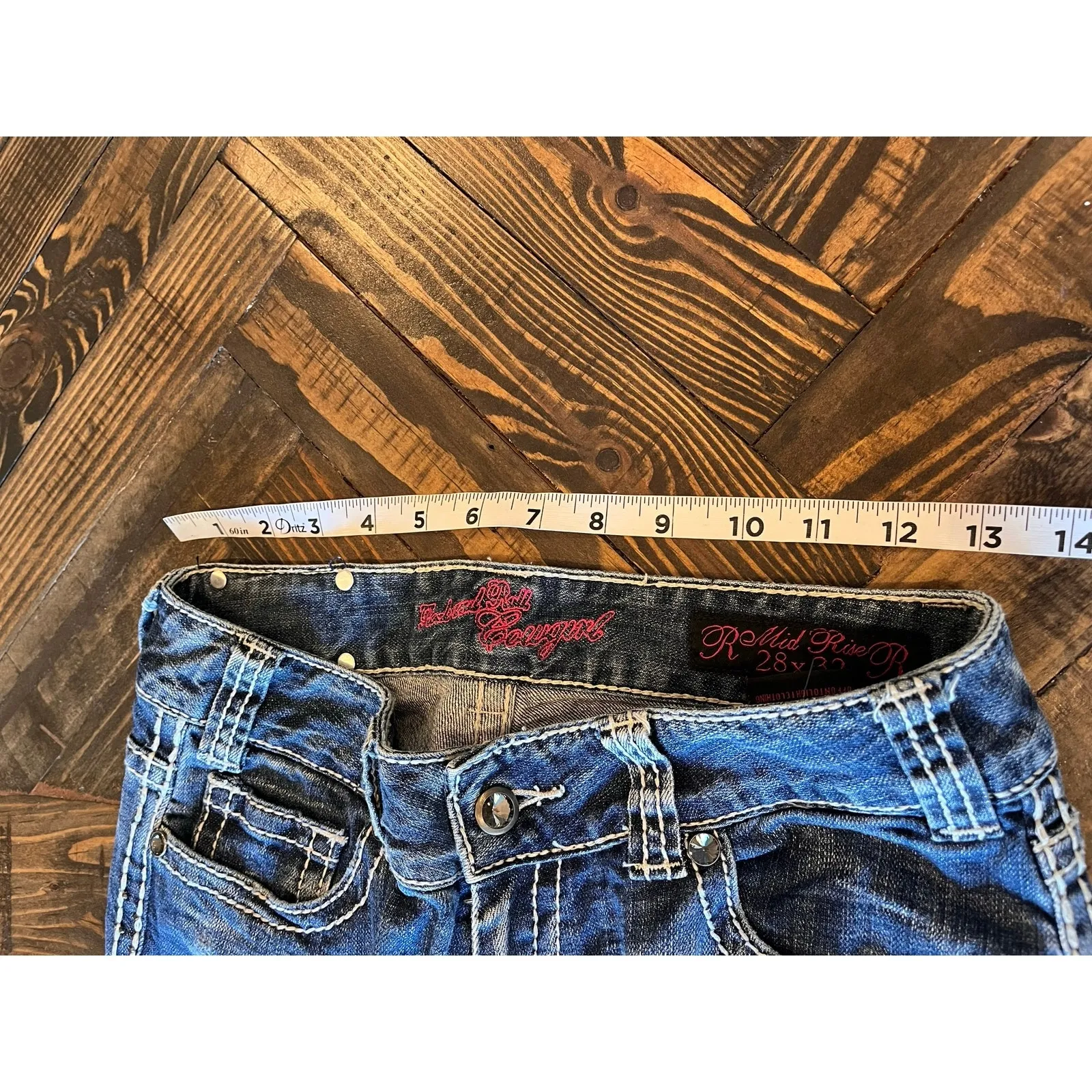 Rock & Roll Cowgirl Jeans Women 28x32 Rhinestones Y2K Thick Stitch Western - Image 4