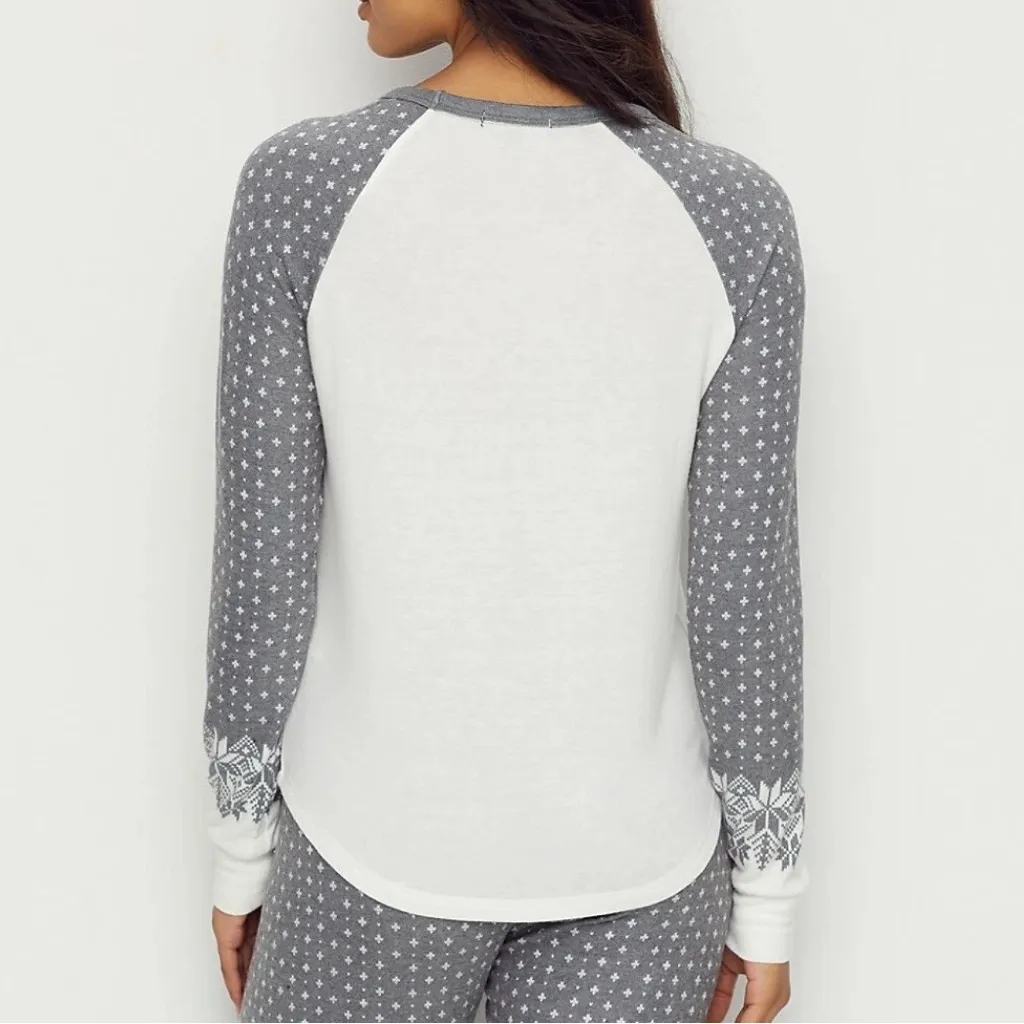 PJ Salvage White Snowed In Gray Fair Isle Print Pajama Top - Image 3