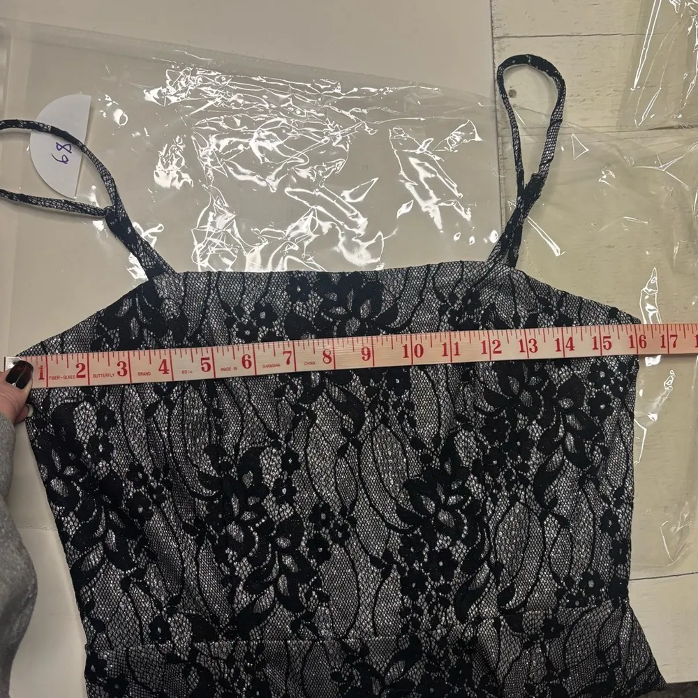 Lulus Sparkle Sensation Silver Black Lace Skater Mini Dress Size Large New Party - Image 4