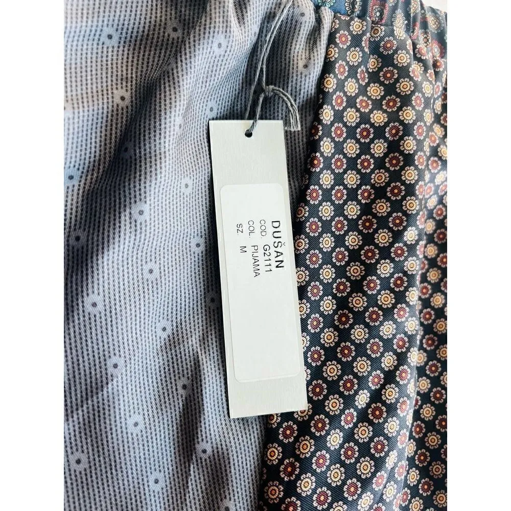 DUŠAN Italian 100% Silk Patchwork Flared Trousers In Blue Retails $832 Size M - Image 8