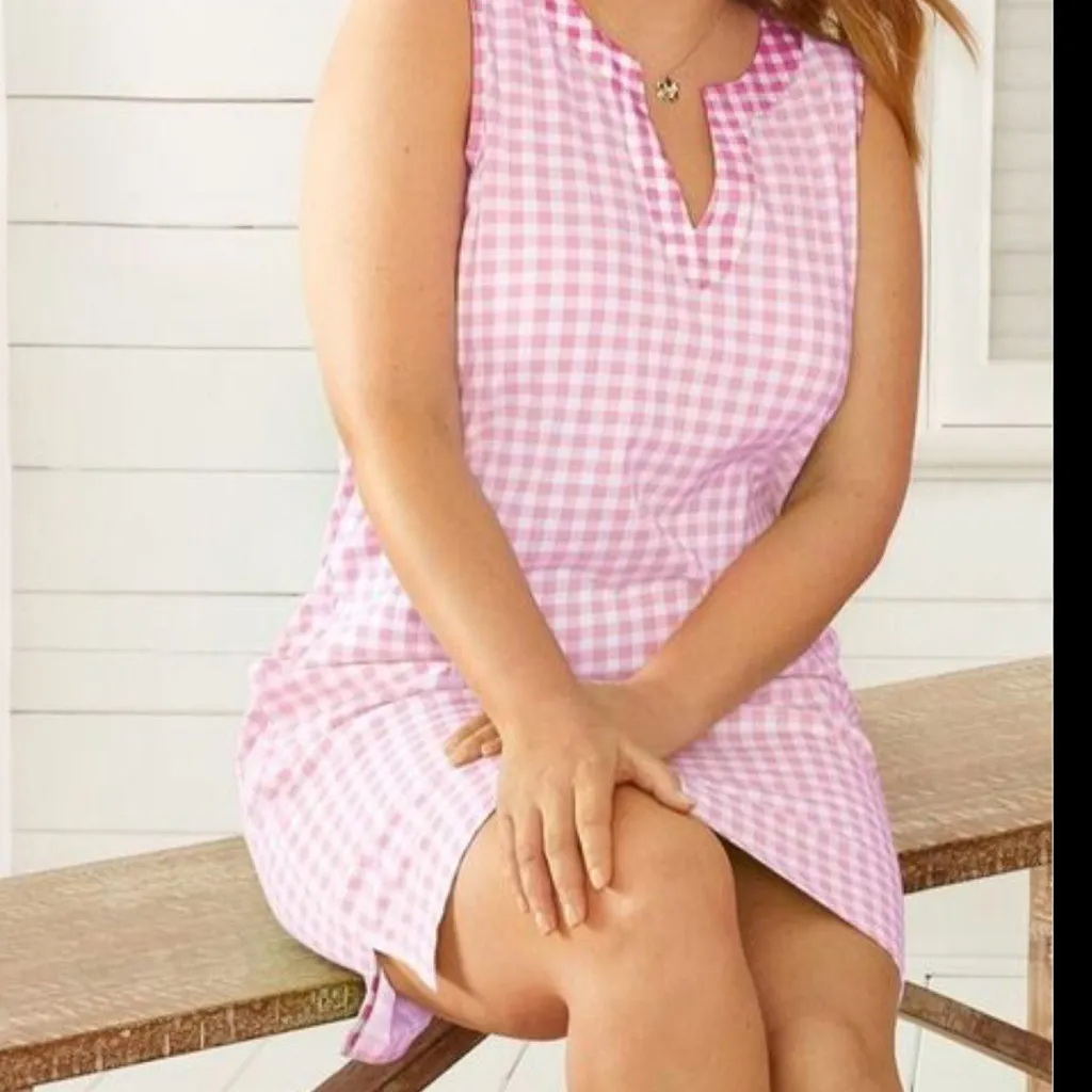 Draper James x Lands End Gingham Sleeveless Swim Coverup Dress Pink Size Small - Image 3