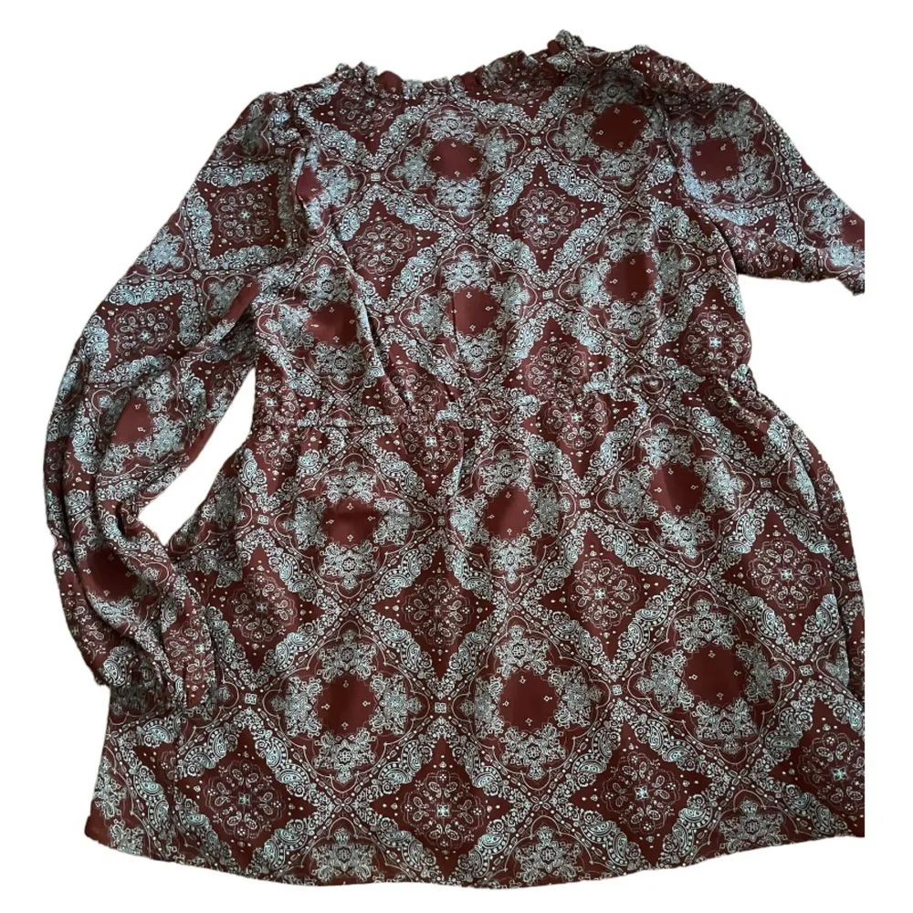 MelloDay Burgundy Peasant Long Sleeve Tunic Dress H - Image 3