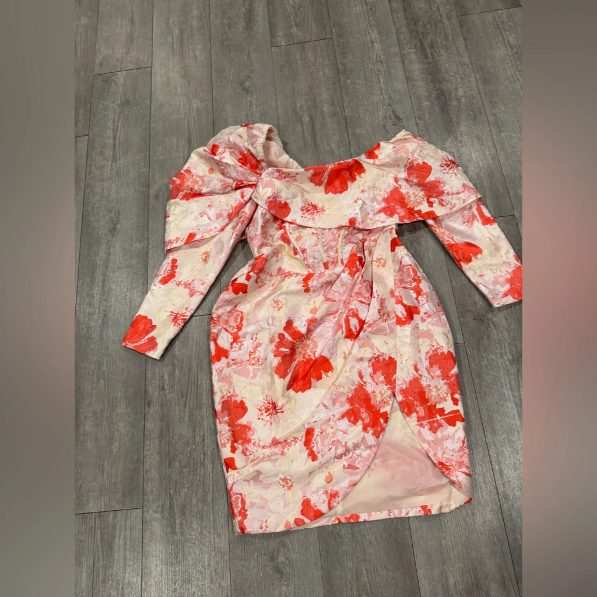 ASOS Red Floral Off-Shoulder Mini Dress - Image 8