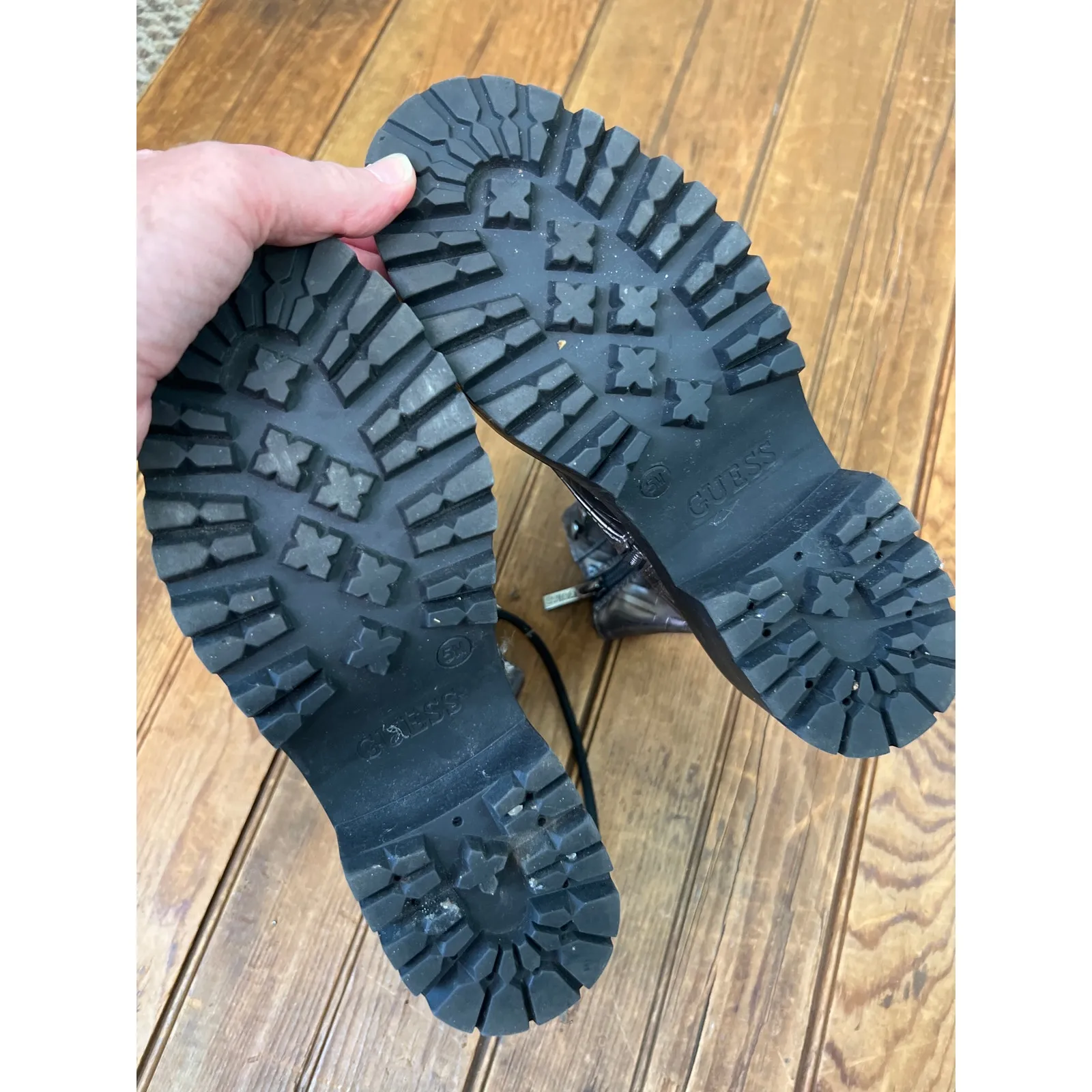 Women’s Girls Guess Fearne silver black Lace-Up lug sole combat Ankle Boots - Image 3