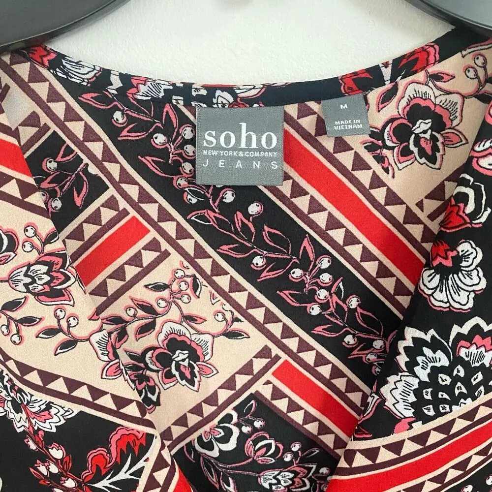 SOHO NY & Co Jeans Top Women's Size M Sleeveless Floral Black Red - Image 10