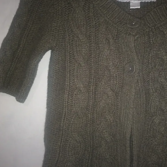 American Eagle M Fishermans Cable Knit Cardigan Sweater Olive Crop - Image 2