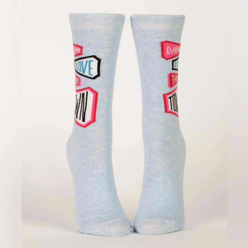 Light Blue - Damn I Love This Town - Women’s Crew Socks By Blue Q Fits 5-10 NWT - Image 2