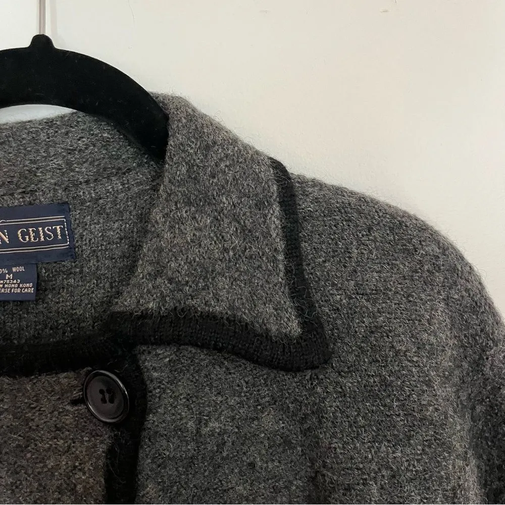 Vintage Herman Geist Wool Medium Grey Double Breasted Cardigan Sweater Jacket - Image 7