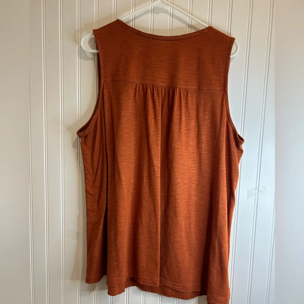 J. Jill Rust Tank Top with Pink Embroidery. 60% COTTON
40% TENCEL. Brown Size XL - Image 2