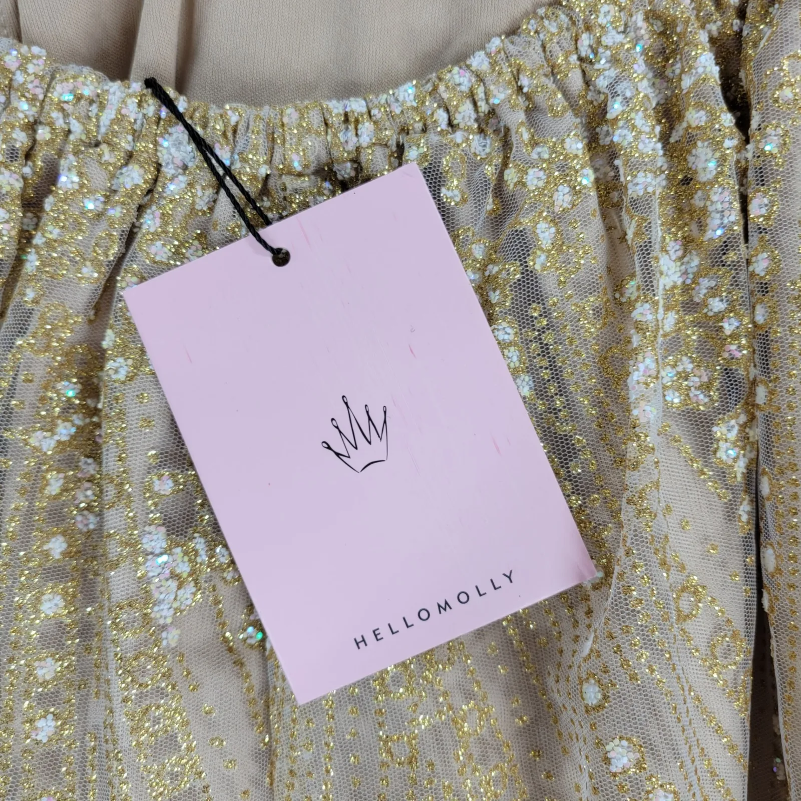 Hello Molly Gold Sequin Halter Prom Dress Small Open Back Formal High Slit NEW - Image 14