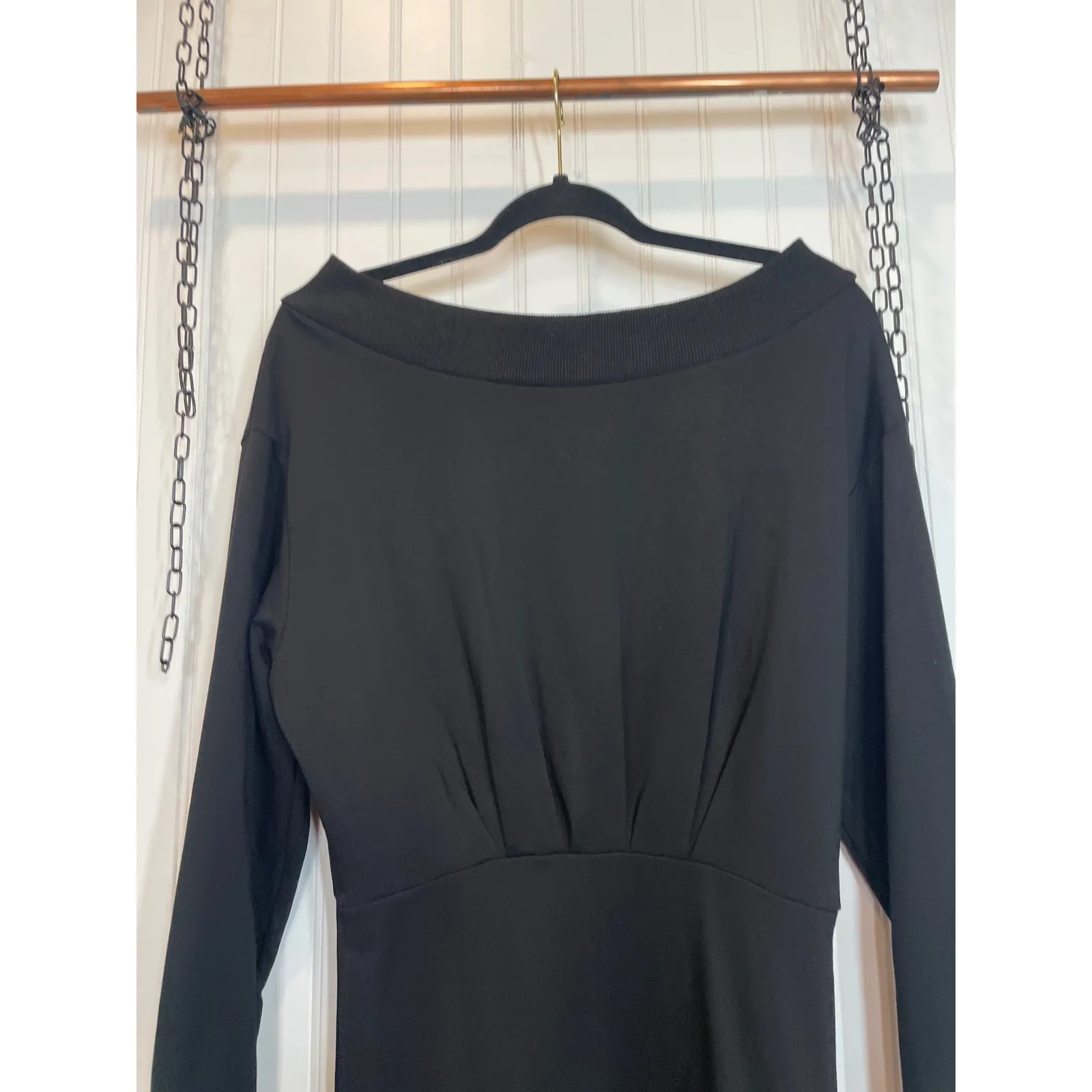 Strut & Bolt Mini Pencil Dress Womens Size S Black Off the Shoulder Long Sleeve - Image 2