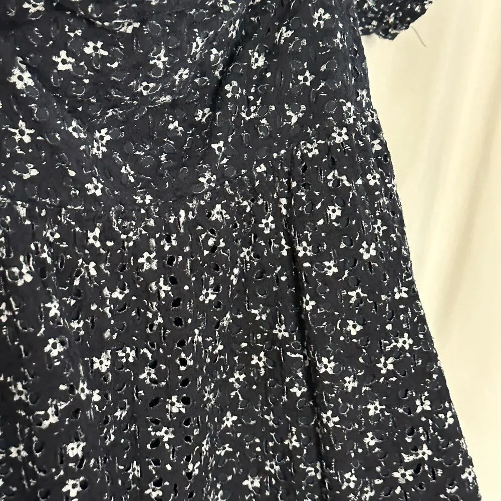 Maeve Anthropologie Lillianne Floral Eyelet Square Neck Mini Dress Black Size 8 - Image 3