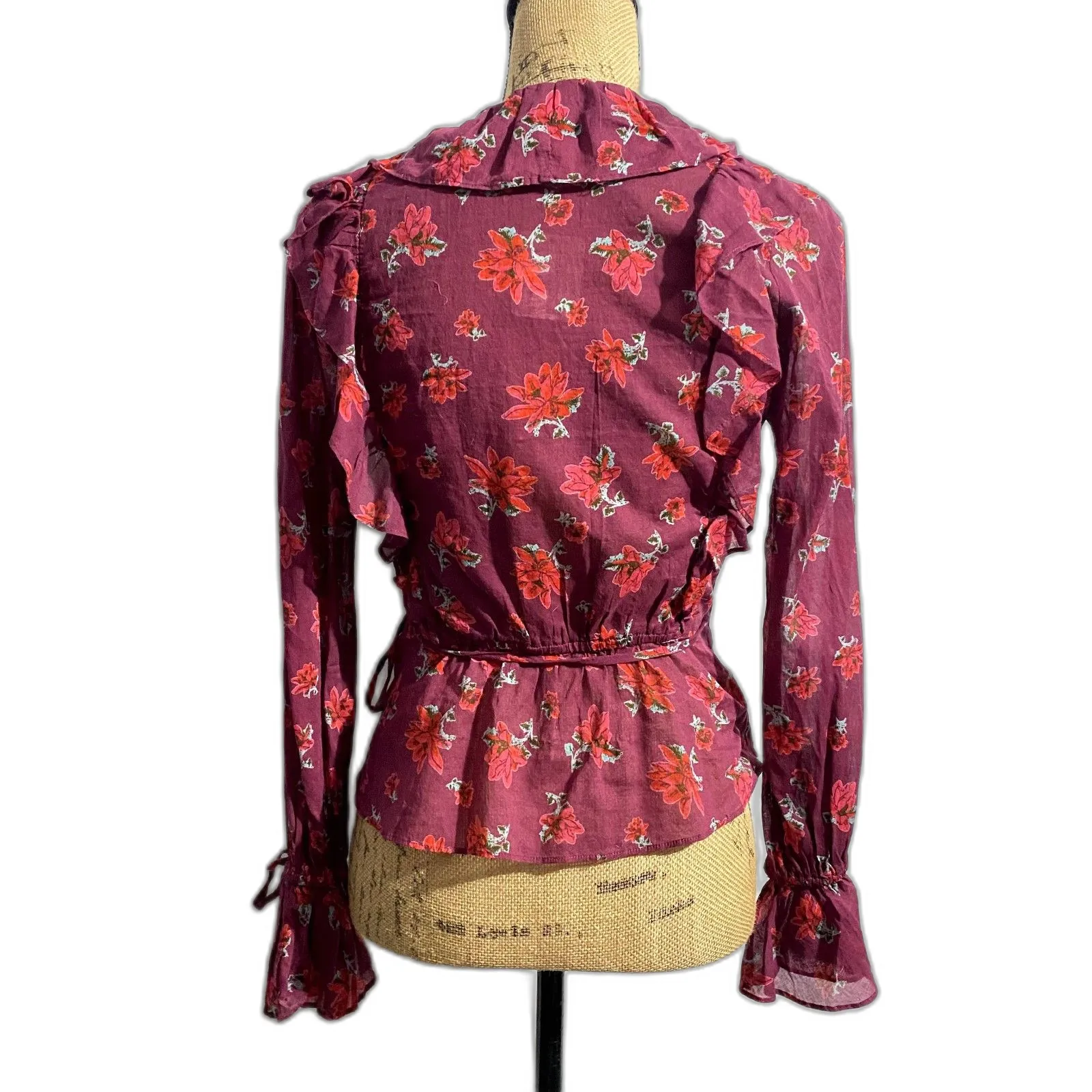 NWT Free People Amanda Ruffle Wrap Top Floral Sultry Combo Magenta Size XS‎ - Image 5