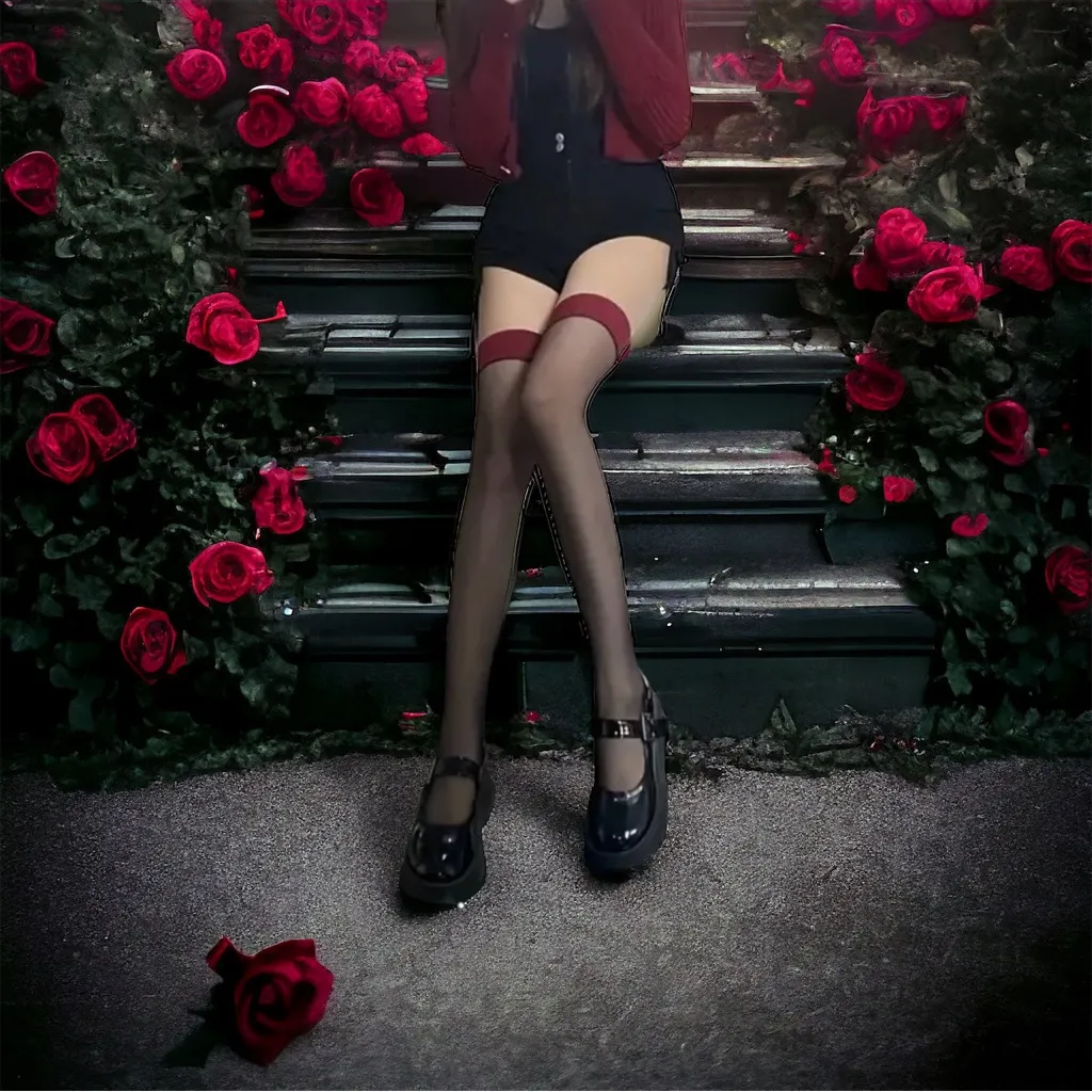 1 Pair Thin Light Two Tone Thigh Control Top Sheer‎ Over The Knee Socks One Size - Image 11