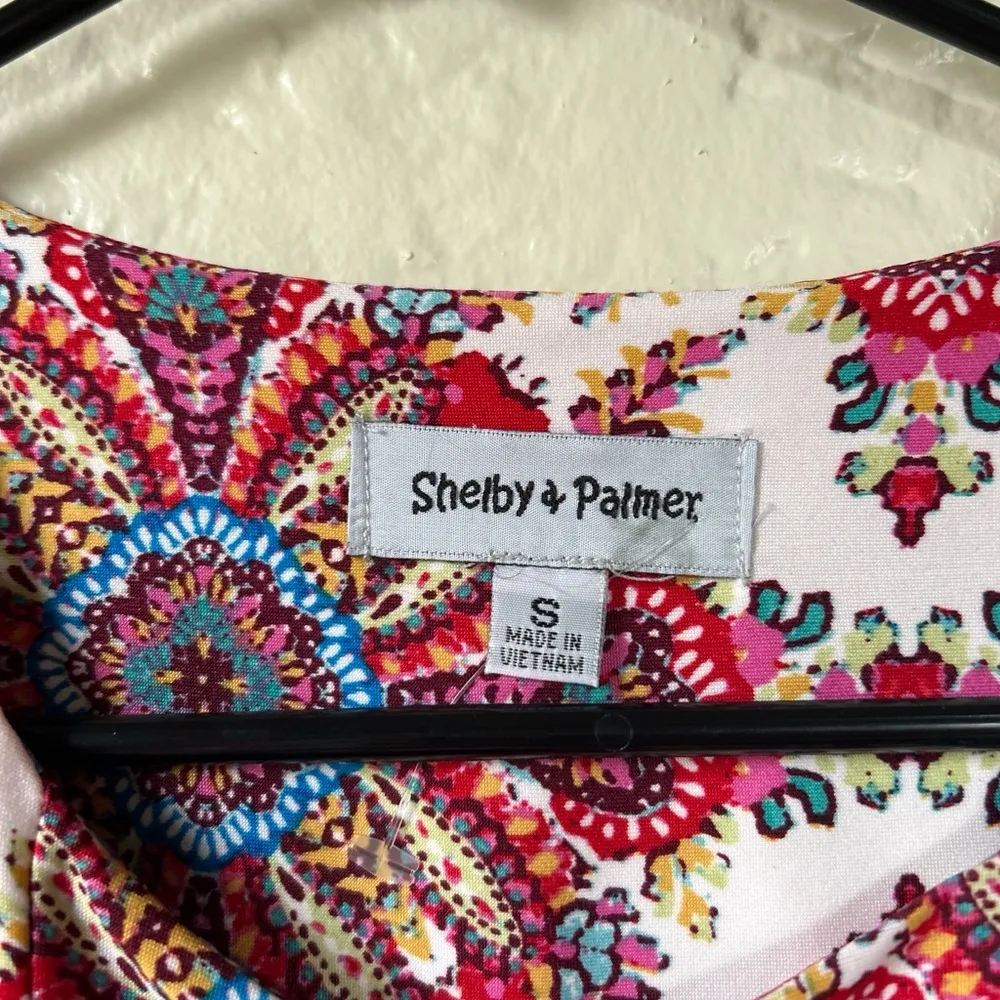 Shelby & Palmer Red and Pink A-Line Midi Dress Casual Crew Neck Short Sleeve - Image 7