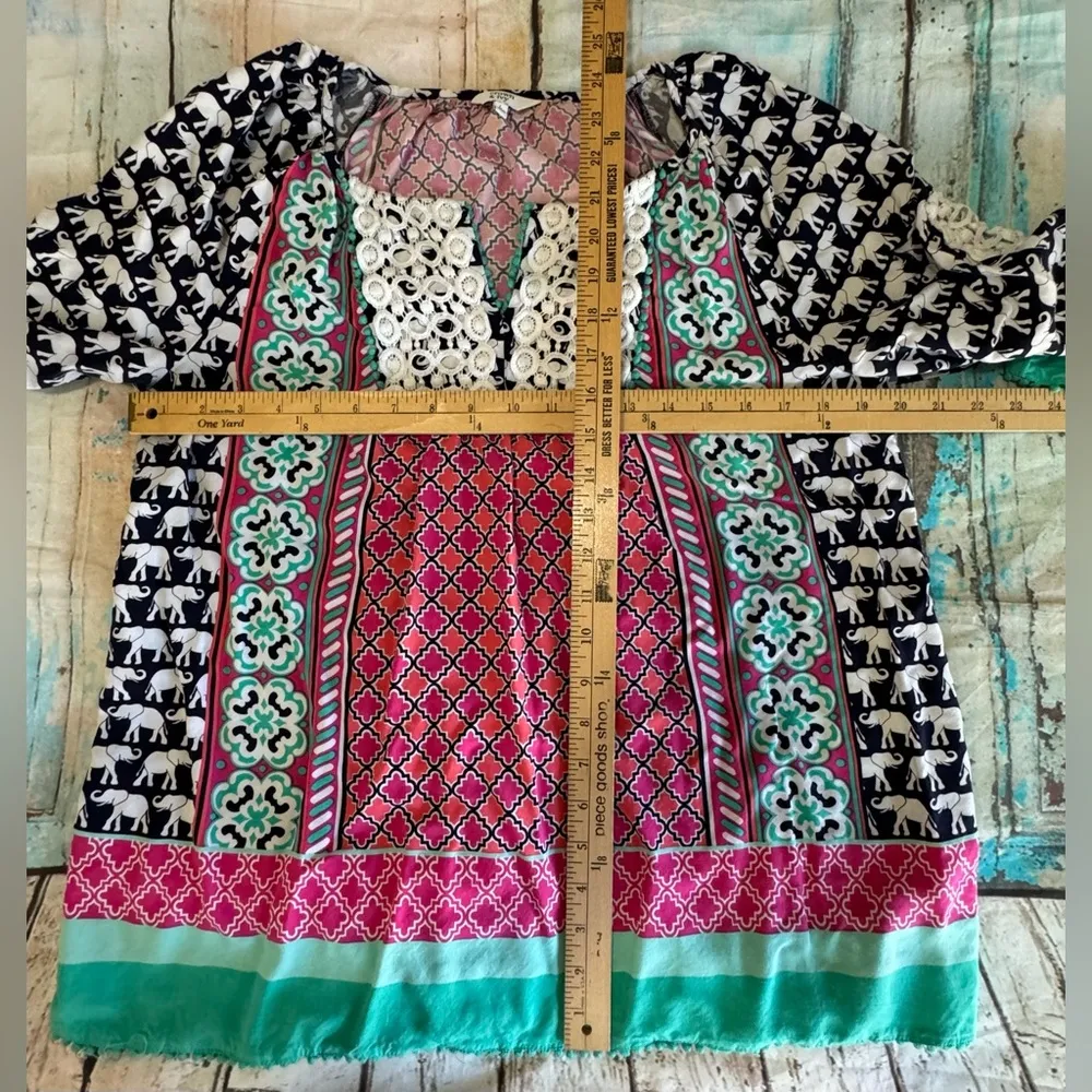 Crown And Ivy Blouse Boho Elephant Print Hippie 3/4 Sleeve Womens Size Large - Image 4