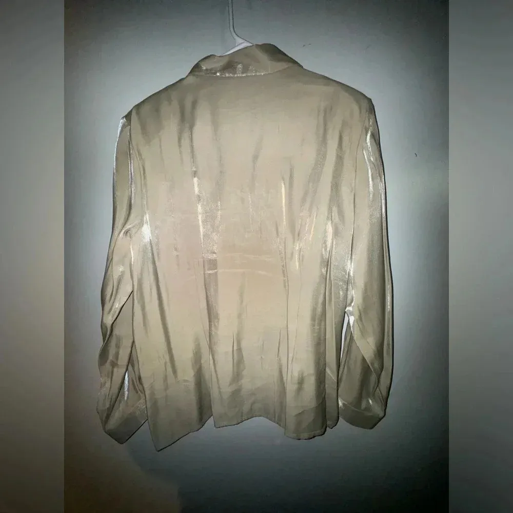 Bora Bora Button Up Shirt tan Rayon Blend size xl‎ with shimmer Silver - Image 2