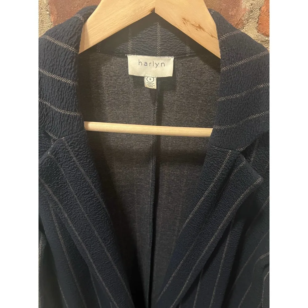 Anthropologie Minimalist  Business Casual Pinstripe Longline Jacket Small Navy - Image 6