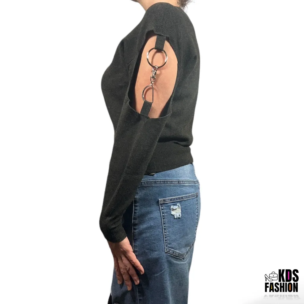Uniq Open Sleeve Horsebit Accent Cropped Sweater Medium/Large NWT Gray - Image 5