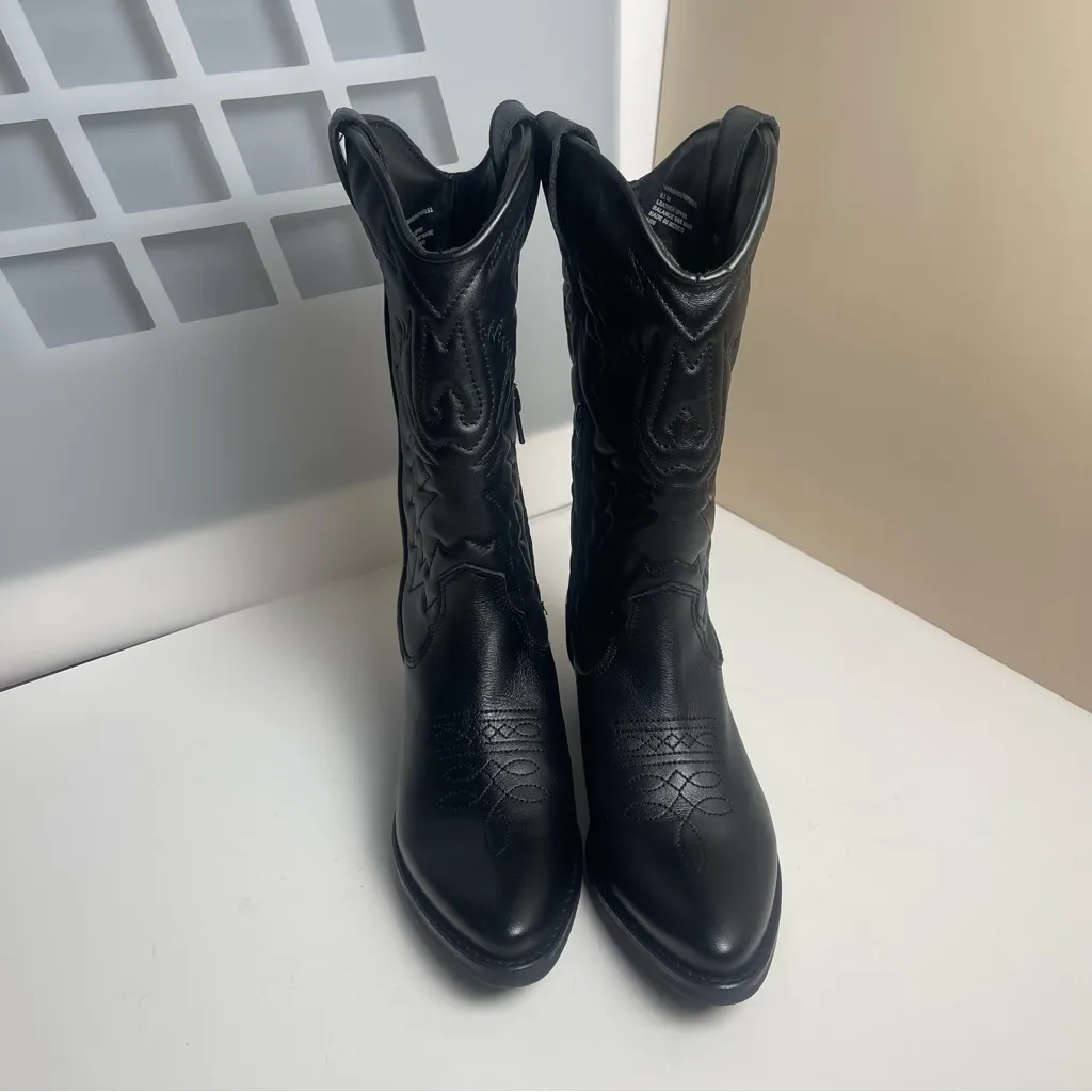 Steve Madden HAYWARD BLACK LEATHER boots Western Cowboy Boots Cowgirl Sz 6.5 - Image 5
