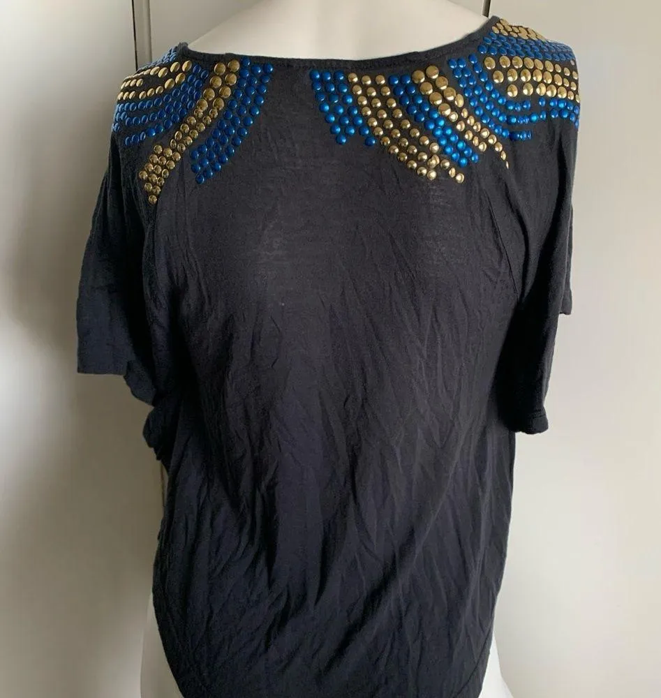 Free People Batwing XS black scoop neck studded blouse - Image 5