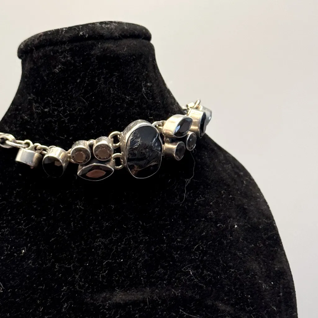 Sterling Silver Shungite, Black Onyx & Smoky Quartz Healing Bracelet - Image 11