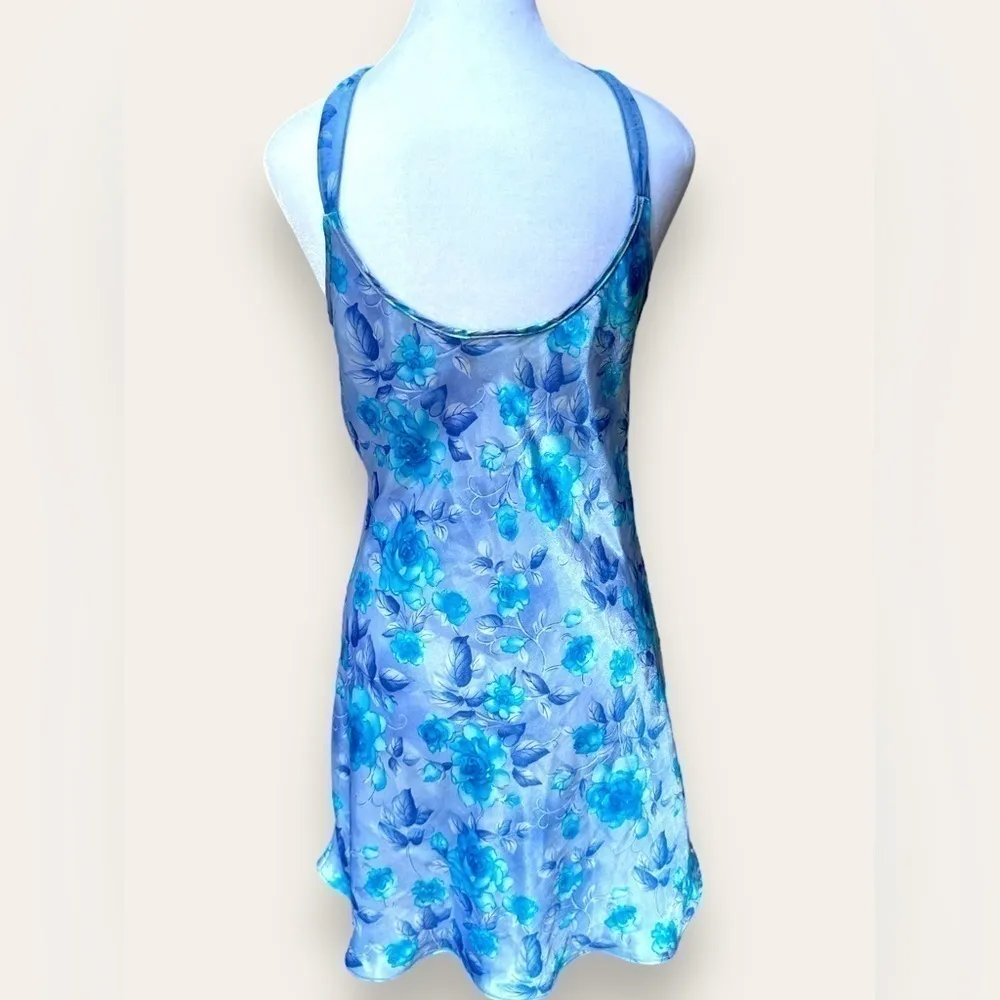 Vintage 90’s floral slip dress lace up chest dainty romantic whimsygoth size S Blue - Image 3