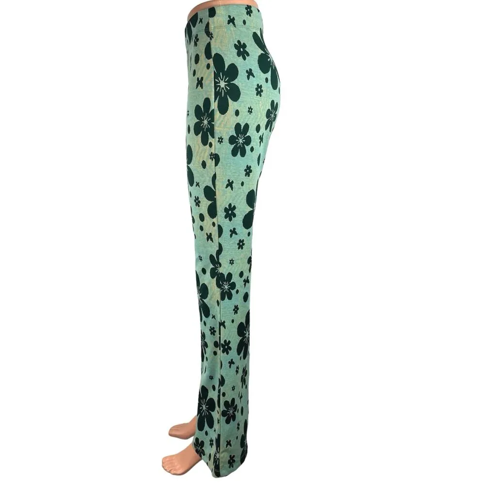 Urban Outfitters Green Bryn Floral Print Corduroy Flared Bell Boho Bootcut Pants - Image 2