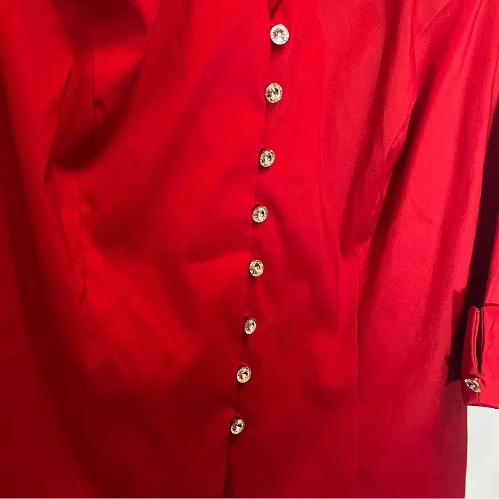 jr nites by carol lin Red Rhinestone Buttons Bow Pleated Top 18W - Image 2