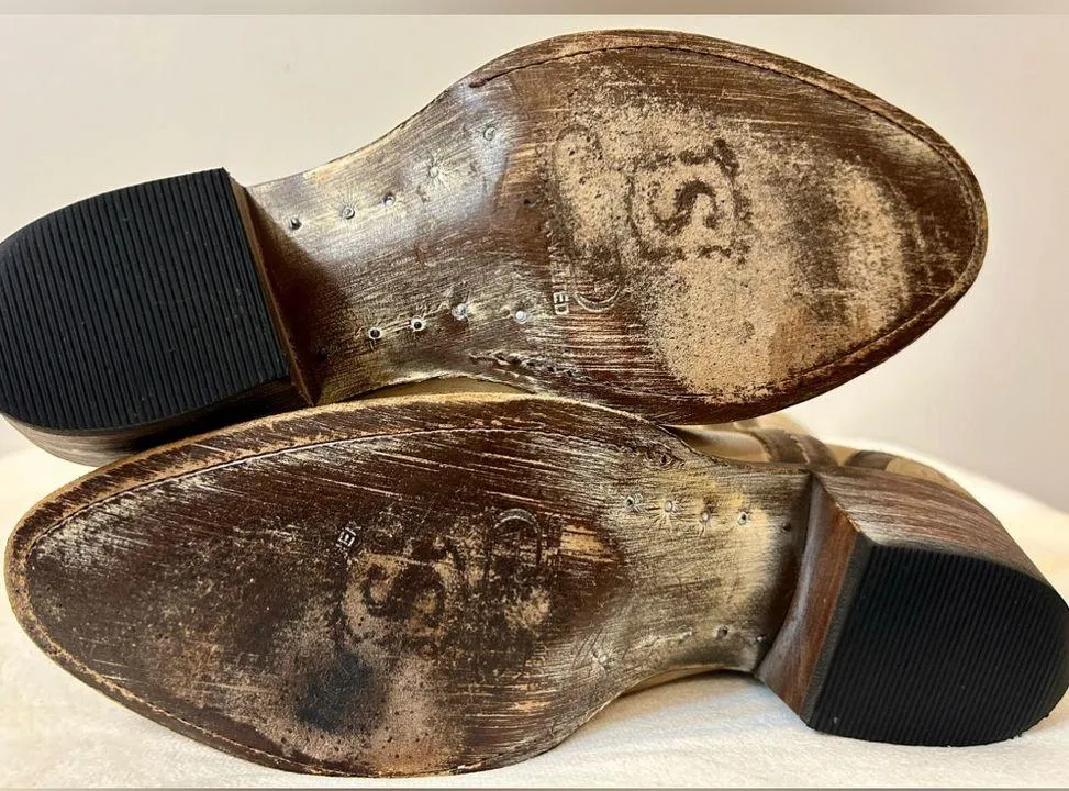 Sendra Handmade Leather Cowboy Boots in Cream and Brown Size 6.5 - Image 13