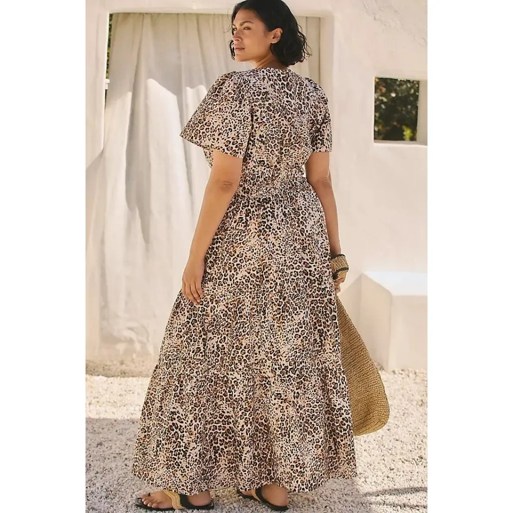 NWT Anthropologie Somerset Maxi in Chocolate Leopard Cotton Dress L - Image 3